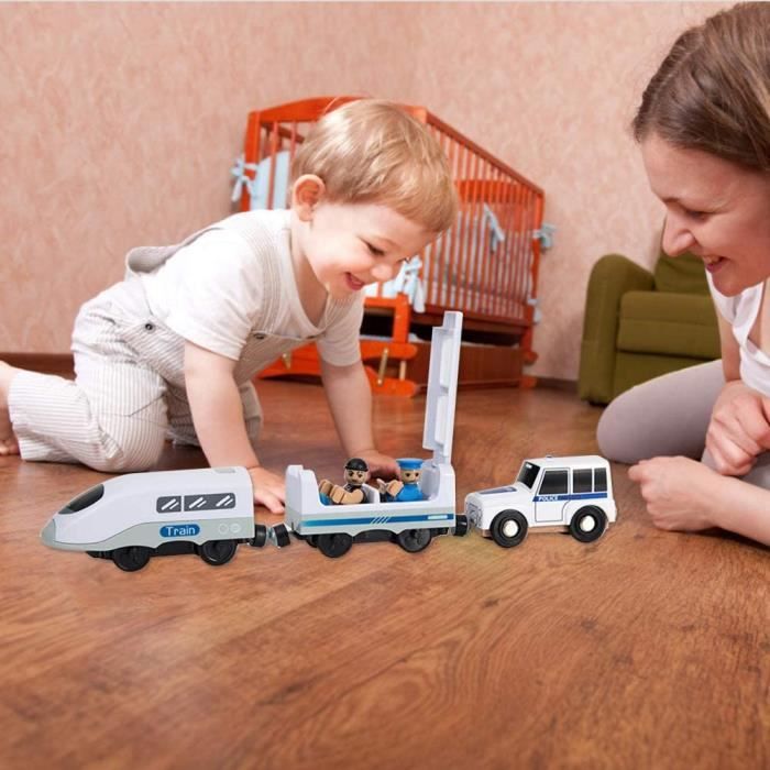 Train télécommandé en bois RC pour enfants, rail magnétique