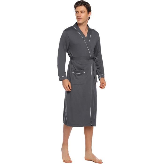Peignoir Femme Hommes Robe de Chambre Coton Kimono avec Poches Ceinture Soild Hiver Automne pour l hotel Spa Sauna Patchwork De Nu Cdiscount Maison