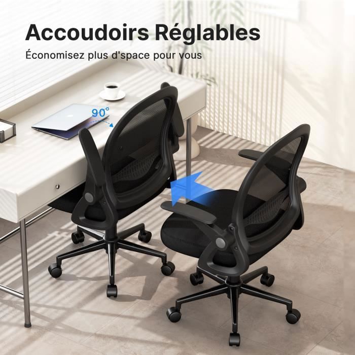 Chaise Bureau Ergonomique BestOffice - Dossier Mesh Réglable Avec Roulettes Noir