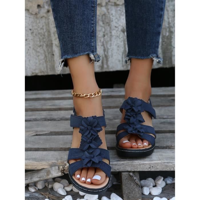 Chaussure Femme Compense OrthopeDiques Sandale a Bout Ouvert Flip Flops Enfiler eTe Chaussures De Plage Respirant Sandales bleu Bleu Cdiscount Chaussures