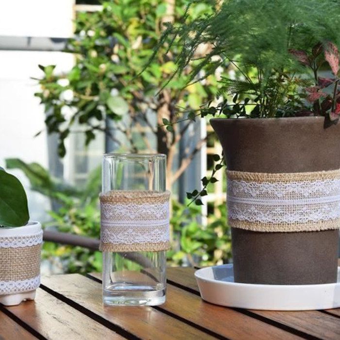 Ruban Jute Avec Dentelle Blanche - 2.5cm De Large X 10m De Long - Pour Décoration Mariage, Noël, Bricolage - Rouleau Unique