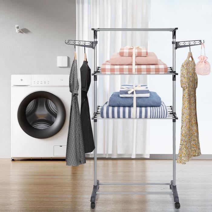 Étendoir à Linge 4 Niveaux Pliable Avec Roulettes - Grand Capacité, Design Pratique Pour Balcon Ou Buanderie