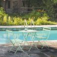 Salon de jardin bistro pliable - table carrée dim. 60L x 60l x 71H cm avec 2 chaises - métal thermolaqué vert d'eau-3