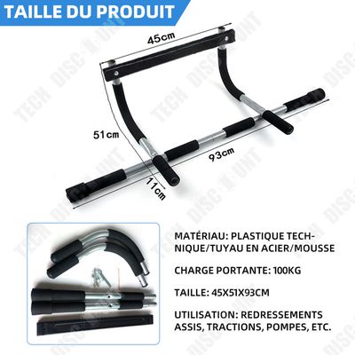 Barre De Traction Ally Peaks Pour Porte – Acier – Supporte 440 Lbs – Noire