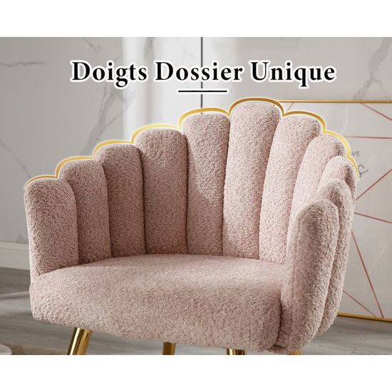 Fauteuil Velours LEADZM Dossier Pétale - Pieds Or, Rose - Chaise Coiffeuse/Salon - Assise Mémoire Forme