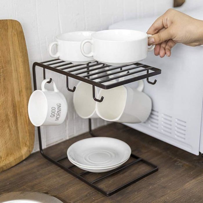 Lot De 4 Porte-Tasses Sous Armoire - Organiseur Cuisine Avec 6 Crochets Blanc - Rangement Pratique