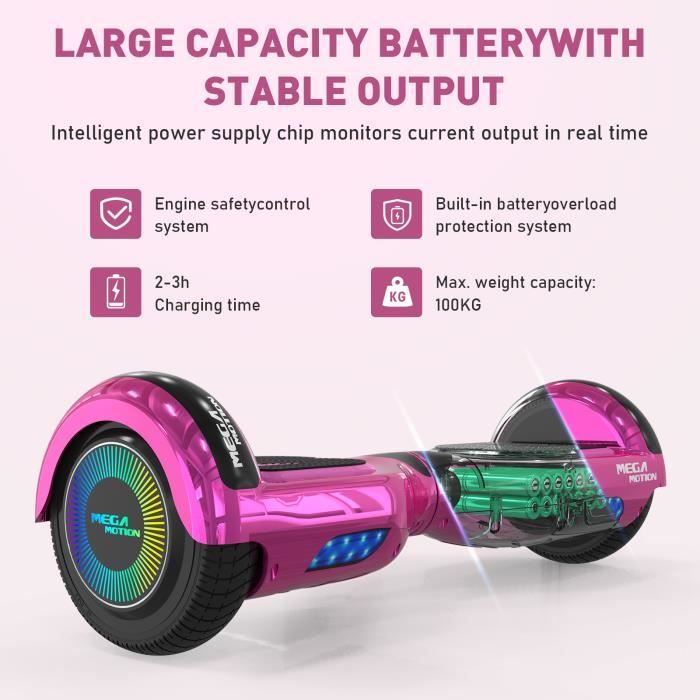 MEGA MOTION Pack Hoverboard Rose et Kart Noir Hoverboard a 2 roues Lumieres LED de 6 5 avec Haut parleur Bluetooth Cdiscount Sport