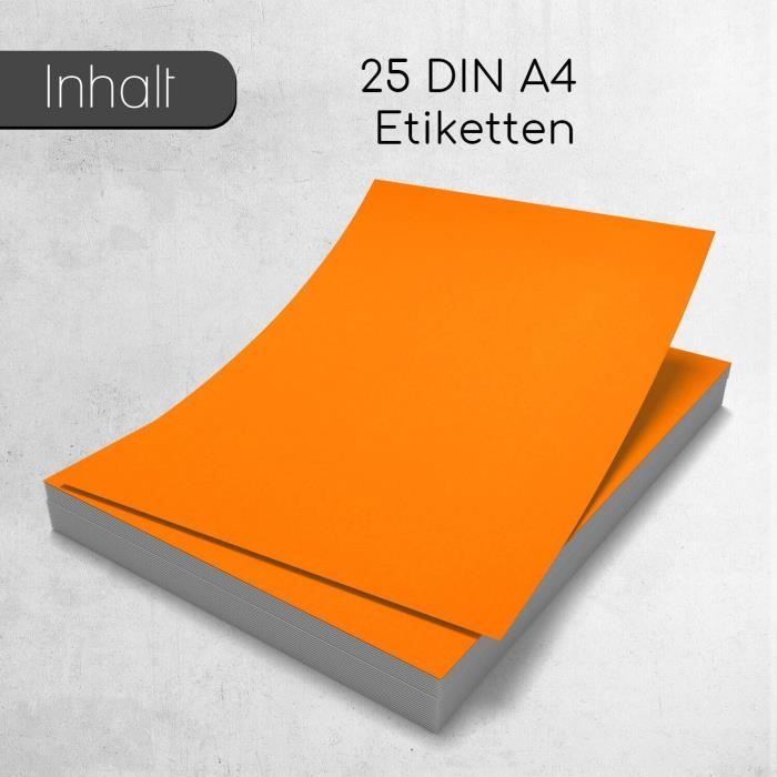25 étiquettes inscriptibles en orange fluo I Format A4 I