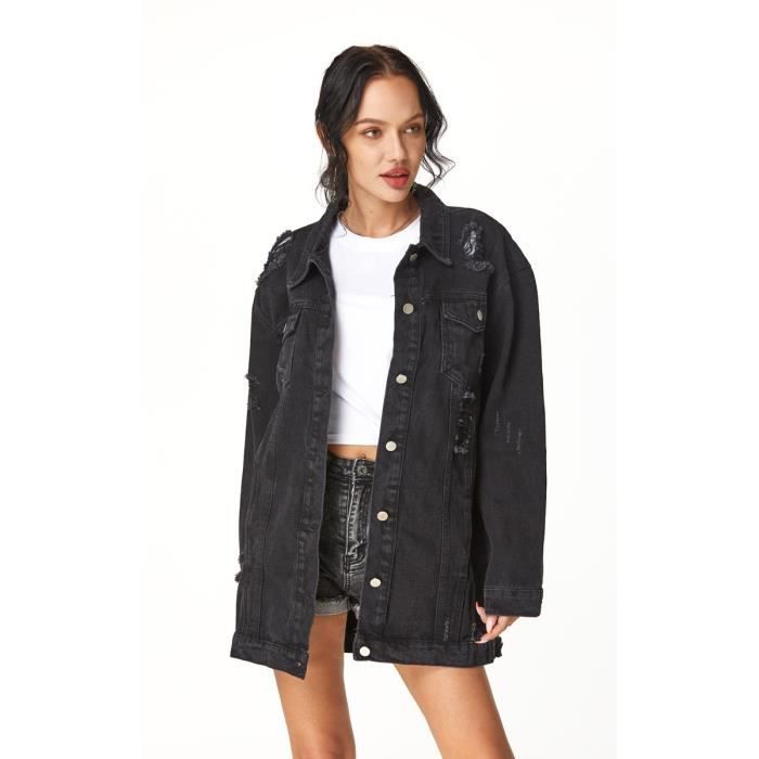 Longue veste best sale en jean noir