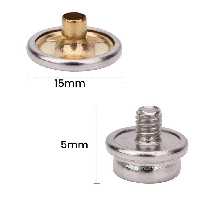 Boutons pression métalliques avec vis, Ø 15 mm