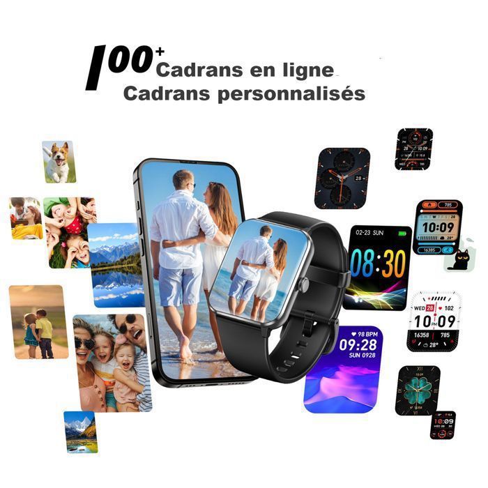 Montre Connectée Homme avec Appels Bluetooth Assistant Vocal, 1,8'' Smartwatch avec 123 Modes Sportifs SpO2/Sommeil pour Android iOS - Téléphonie