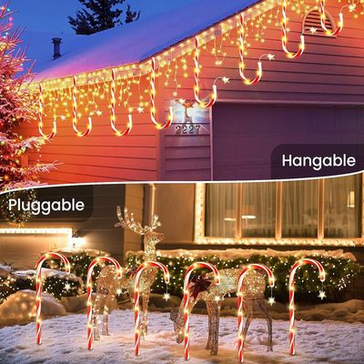 Lot De 8 Cannes Lumineuses Solaires Noël - Avec étoiles LED, étanches IP65 Pour Jardin