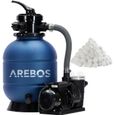 AREBOS Système de Filtre à Sable avec Pompe 400W + 700g de balles de Filtre| 10200 L/h |Capacité du réservoir jusqu'à 20 kg | Bleu-0