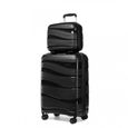 Kono Set de 2 Valise Cabine Rigide Valises de Voyage 55cm à 4 roulettes + Serrure TSA & Portable Vanity Case Noir-0