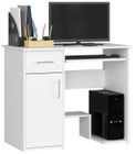 Bureau d'ordinateur AKORD JAY Blanc 90 cm 1 porte 1 tiroir façade Blanche 3 étagères 90x50x74 cm