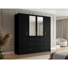 VENTE-UNIQUE Armoire 4 portes et 3 tiroirs - Avec miroirs - L196 cm - Noir - LIZANDRO