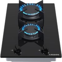AREBOS  Plaque de cuisson Cuisinière à gaz de 2 flammes|Vitrocéramique Grilles et veilleusede sécurité incluses|Convient pour le