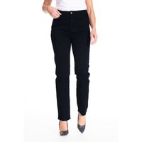 Jeans, coupe droite, taille haute, 5 poches, denim stretch noir. Entrejambe 79 cm pour la taille 38.Composition : coton 62% polyes
