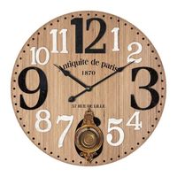 Grand horloge murale ronde avec pendule décoratif original en bois MDF marron Décoration murale Design vintage élégant 58 cm 27828R