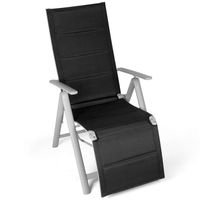 Transat relax de jardin - Vanage - Chaise pliante avec dossier rembourré et repose-pieds - Noir