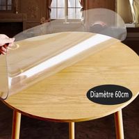 Nappe de table ronde transparente en PVC imperméable, protection imperméable pour bureau, Épaisseur : 2 mm., Dia.60cm