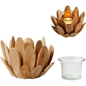 Porte-bougies En Bois Naturel - Bougeoir Design 12x15 Cm - Décoration Table Fête, Mariage, Centre De Table