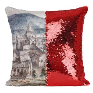 COUSSIN Coussin avec Housse Sequin - Paillettes Rouge Cathedrale Monastere Alan Sorrell Illustration Vintage Dessin