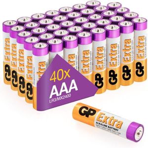 PILES Piles AAA - Lot de 40 Piles | GP Extra | Batteries Alcalines AAA LR3 1,5v|Longue durée, très puissantes, utilisation quotidienne