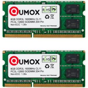 RAM DDR3 16Go (2x8Go) 1600MHz PC3-12800 - Mémoire Portable SODIMM - Compatible HP, Dell, Acer...