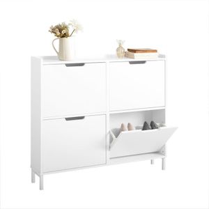 MEUBLE À CHAUSSURES SoBuy FSR100-W Meuble de Rangement à Chaussures Armoire à Chaussures Commode à Chaussures 4 abattants Meuble d'entrée– Blanc