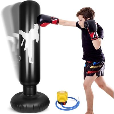 JanTeelGO Punching Ball Enfant 150cm Avec Gants – Sac De Boxe Gonflable Sur Pied, Cadeau Garçons/Filles 3-12 Ans