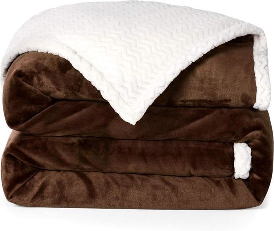 Plaid Double Epaisseur Aisbo Couverture épaisse En Sherpa, Bleue, Chaude Et Moelleuse, Pour L'hiver, 130 X 150 Cm, Couverture De Canapé, Plaid Plaid Molletonné Epais