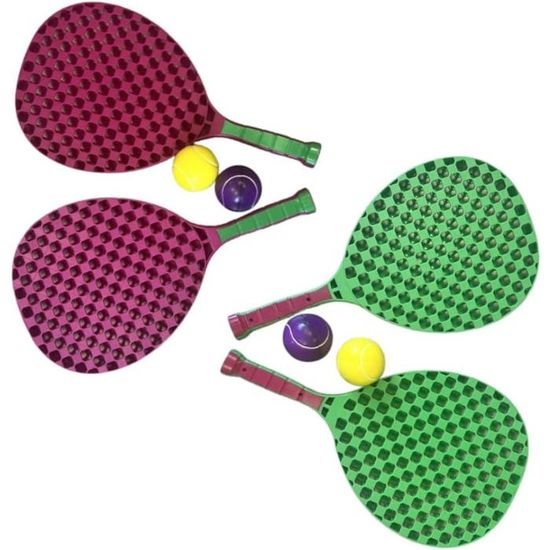 Set De 2 Raquettes De Tennis En Plastique Avec Balle En Mousse - Jeu Plein Air Plage Et Jardin Pour Enfants Et Famille