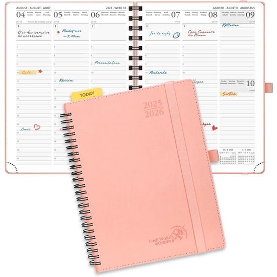 POPRUN Agenda 2025-2026 – Weekplanner 17 Maanden, Aug’25 T/m Dec’26, PU Lederen Kaft, 100 Gsm Papier, Bruin