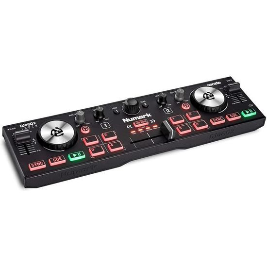 Numark DJ2GO2 Touch – Contrôleur DJ USB compact pour Serato DJ avec 2 decks, table de mixage / crossfader, interface audio et Jog wh