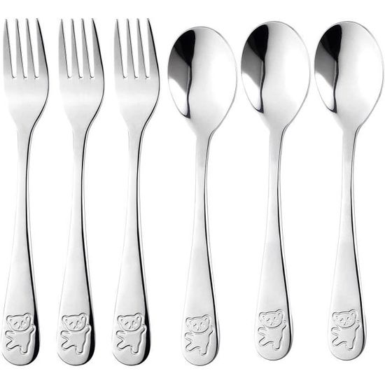 Set De 6 Couverts Enfant En Inox - Fourchettes, Cuillères & Couteaux Motif Ours