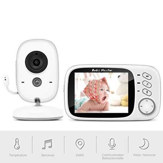 DB18239-Babyphone Caméra, Bébé Moniteur Vidéo Sans fil 3,2 Écran LCD Couleur Ecoute Vision Nocturne Surveillance de la