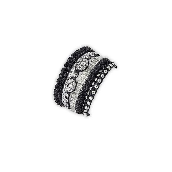 Bracelet noir pépites argent