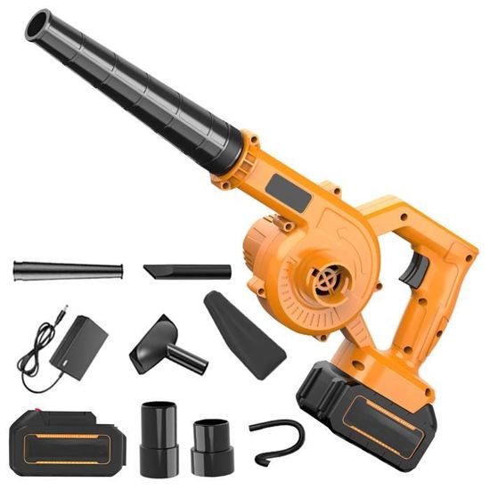 Souffleur De Feuilles Sans Fil 21V - Moteur Brushless, 6 Vitesses, Fonction Soufflage/aspiration - Avec 2 Batteries, Pour Jardin, Terrasse, Voiture