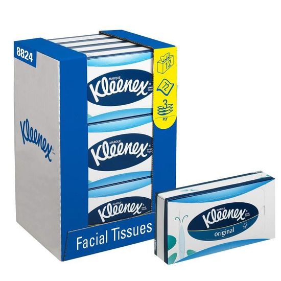 KLEENEX Boîte rectangulaire de 72 mouchoirs 3 plis - Dimensions L23 x H4,6  x P11,4 cm coloris Blanc