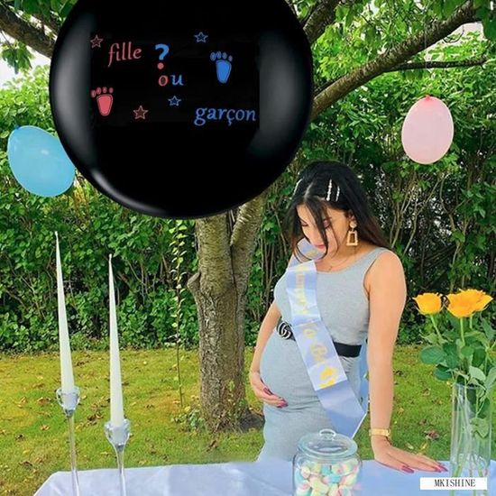 PACK KIT BALLON XXL BABY SHOWER MARQUE FRANCAISE NOIR CONFETTIS BLEUS ROSES PAILLETTES ANNONCE DU SEXE DE L'ENFANT IDEAL - Beaux-Arts Et Loisirs Créatifs