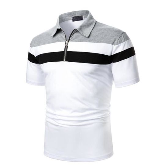 Polo Homme Chemise Homme Polo Manches Courtes Contraste Couleur Tops tv0304hts05tg Blanc9