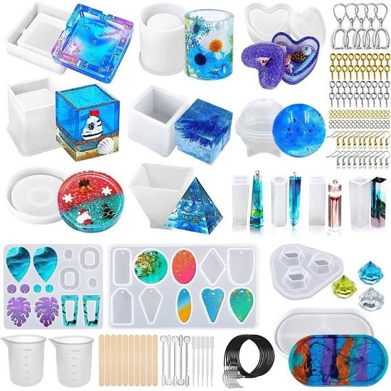 Moules Silicone Résine Époxy TOPSEAS - Formes Rondes, Carrées, DIY Bijoux, Déco - Kit Complet