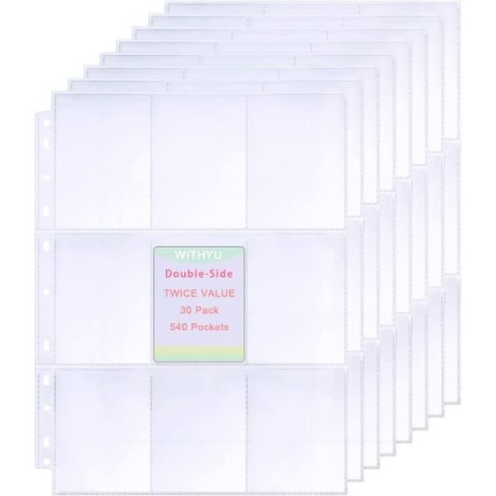Lot De 10 Pochettes Transparentes Pour Cartes à Collectionner - 180 Emplacements, Pages Perforées, Classeur A4 - Pour Cartes Jeux, Football, Anime