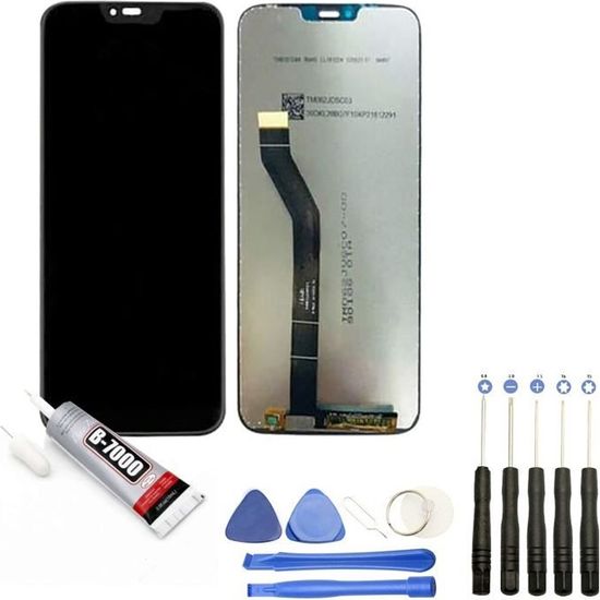 Vitre tactile + ecran LCD compatible avec Motorola Moto G7 Power XT1955 taille 6.2" noir + Kit outils + Colle B7000 Offerte