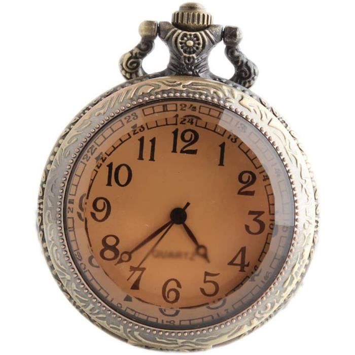 Montre De Poche Creuse à Rabat Rétro - Chaîne 37.5 Cm, Alliage Cyan Antique, Décoration Murale Ou Cadeau
