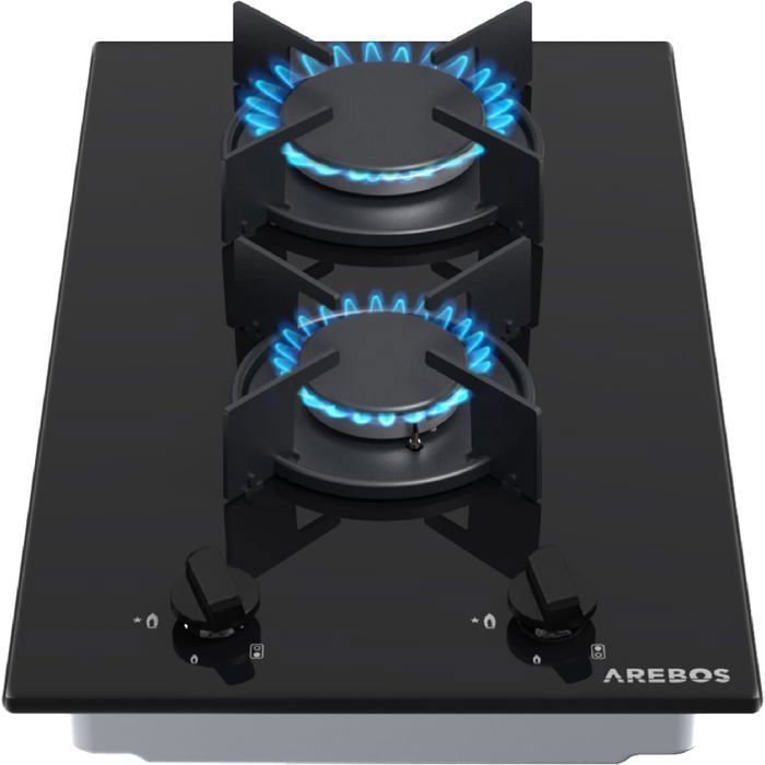 AREBOS Plaque de Cuisson à Gaz 2 Brûleurs -Grilles & veilleuse de sécurité incl.