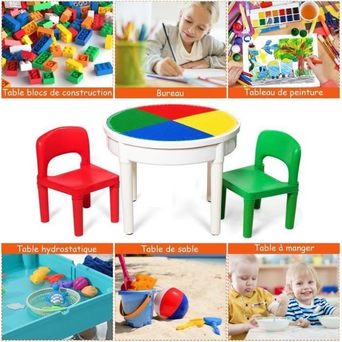 COSTWAY Table Sable et 2 Chaises pour Enfants 5 en 1 Multi-Usage Table de Jeu avec 300 Blocs de Constructions pour 3 ans +