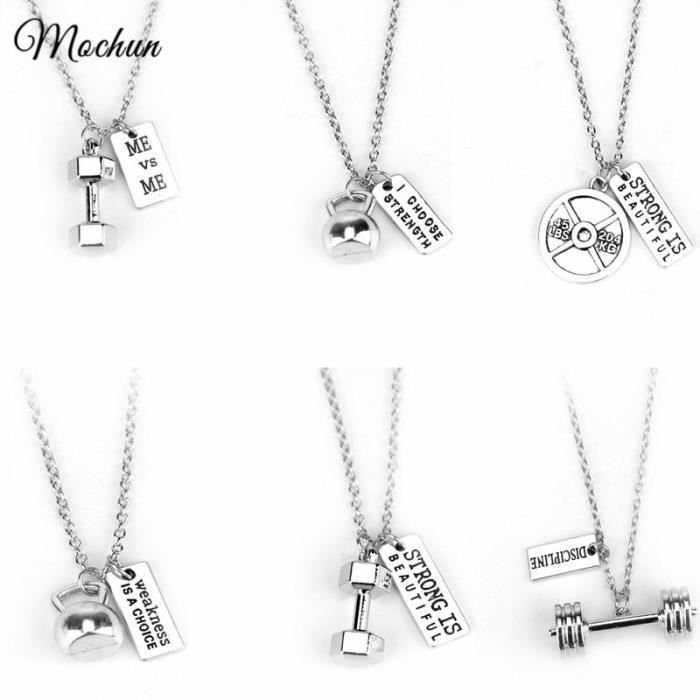 Fitness Gym haltère collier pendentif bijoux musculation colliers hommes femmes Sport Kettlebell haltère cadeau