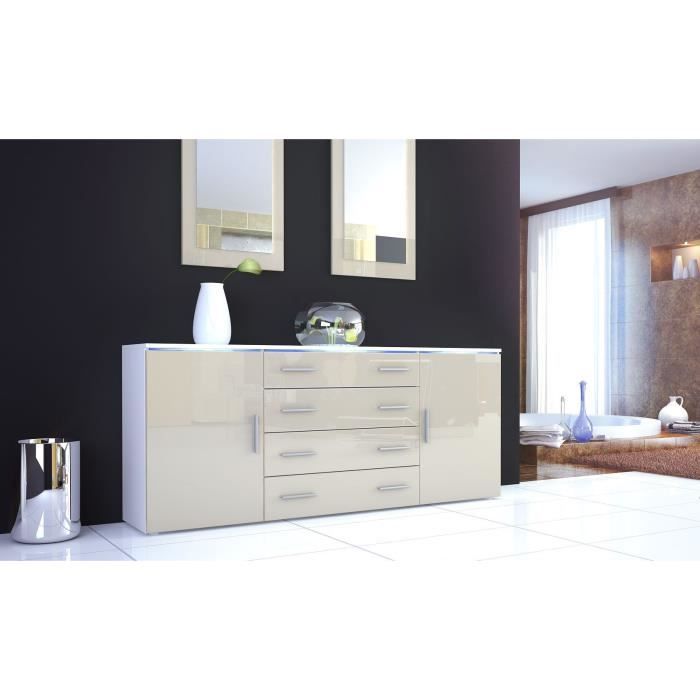Buffet enfilade blanc et sable laqué 4 tiroirs